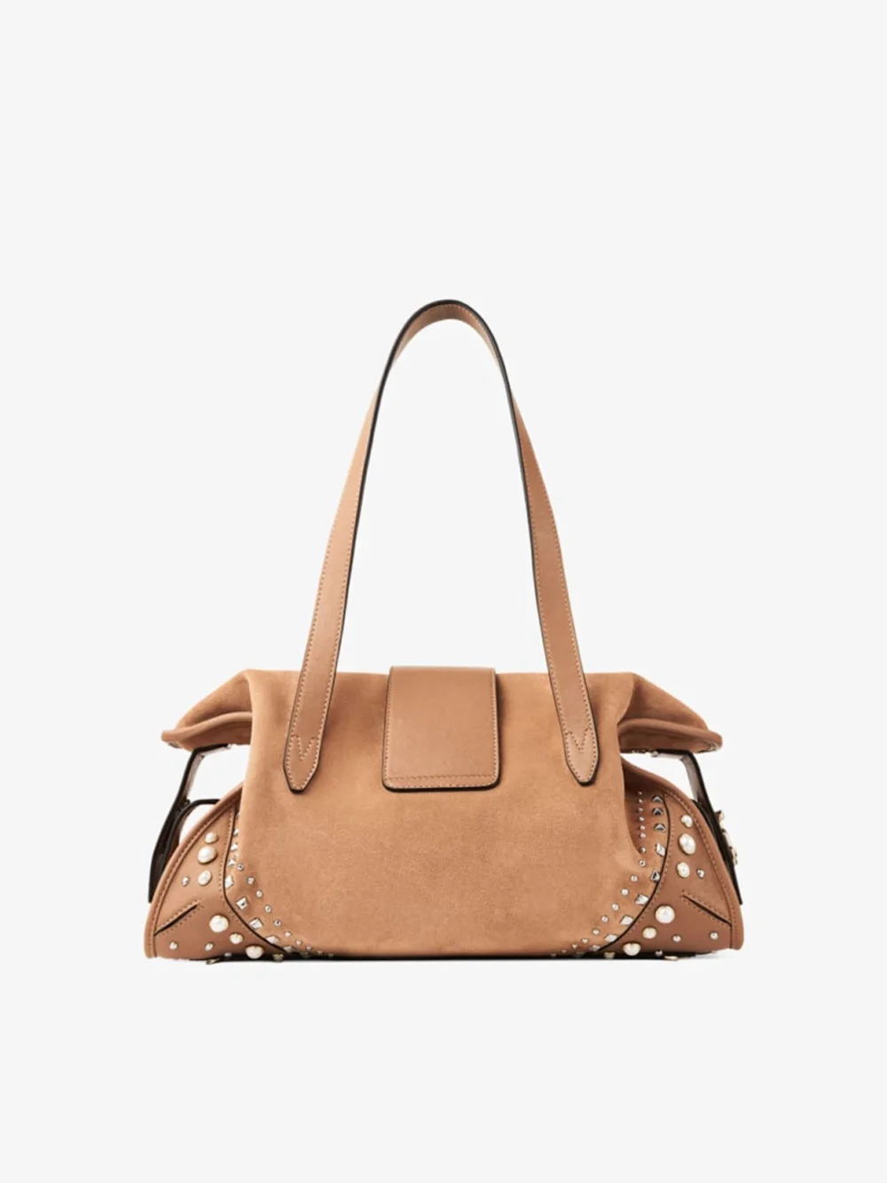 Jimmy Choo Bar Holdall Medium Toffee Suede Holdall Bag with Biker Leather Trim and Pearl Studs, another view