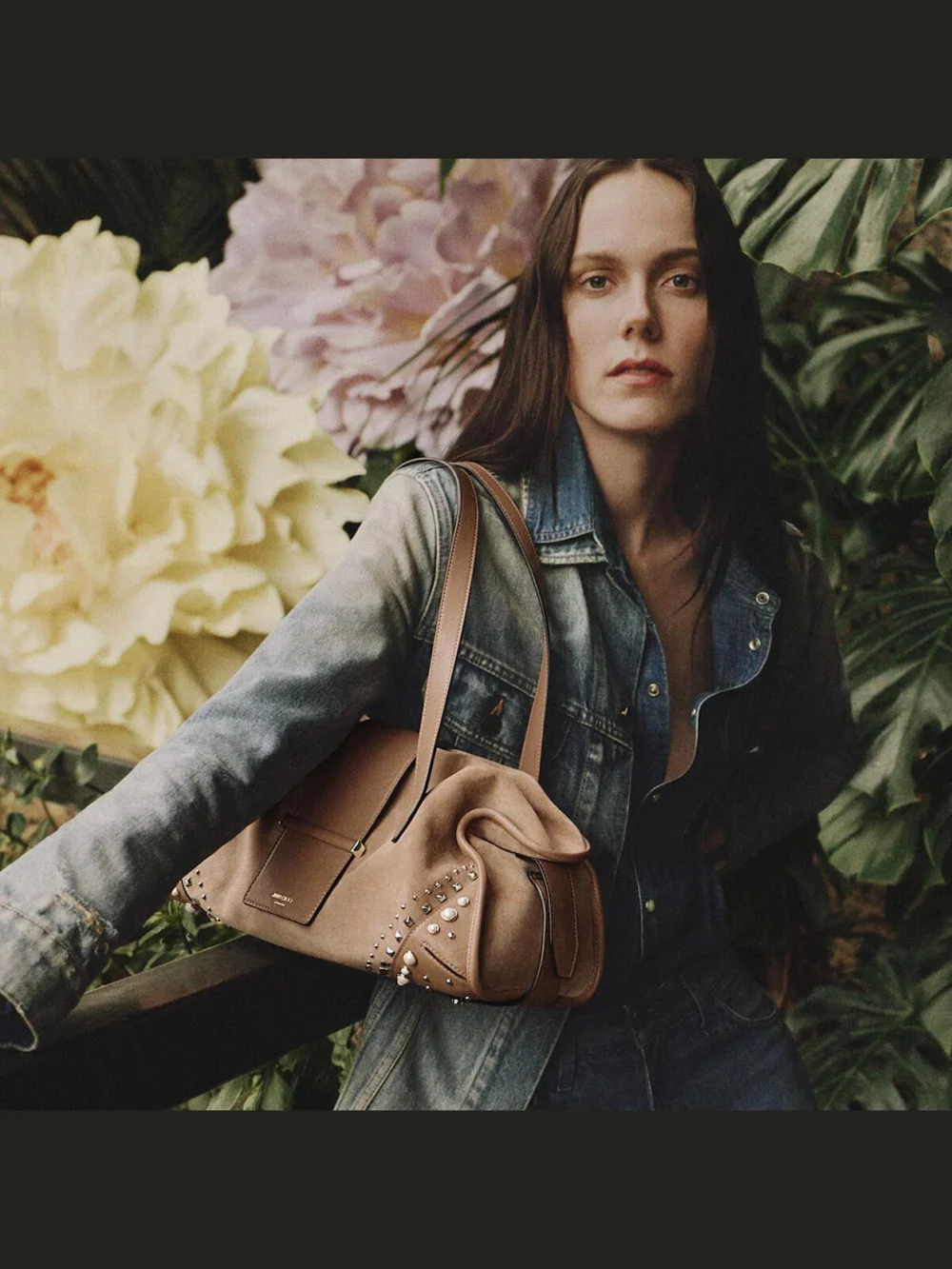 Jimmy Choo Bar Holdall Medium Toffee Suede Holdall Bag with Biker Leather Trim and Pearl Studs, another view