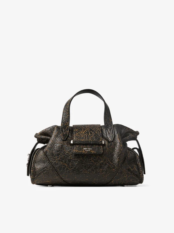 Jimmy Choo Bar Holdall Small Black and Toffee Cracked Shiny Leather Holdall Bag