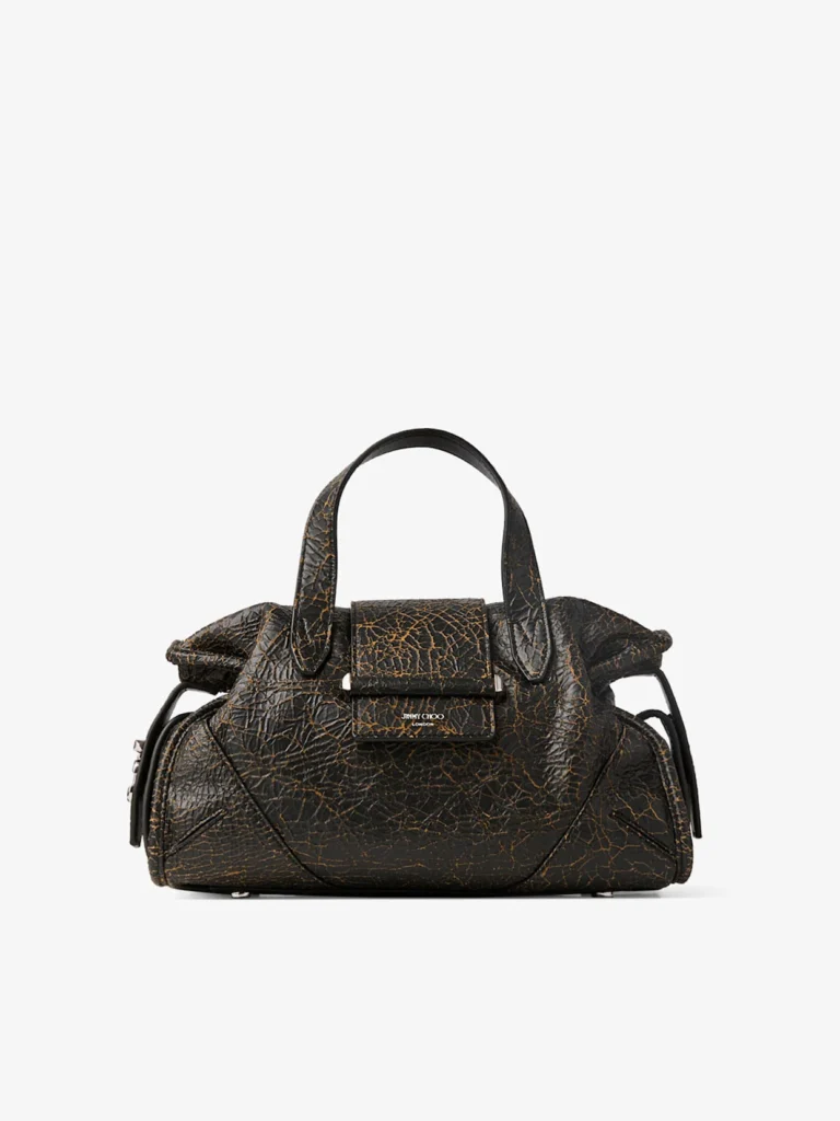 Jimmy Choo Bar Holdall Small Black and Toffee Cracked Shiny Leather Holdall Bag
