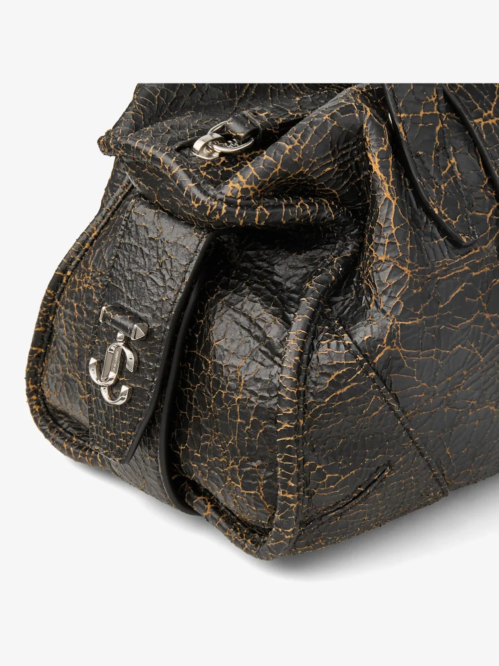 Jimmy Choo Bar Holdall Small Black and Toffee Cracked Shiny Leather Holdall Bag, another view