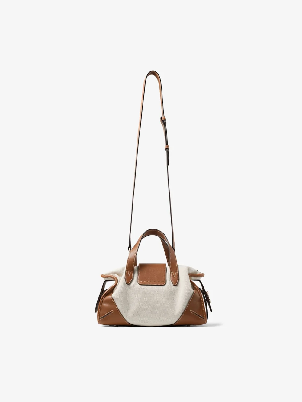 Jimmy Choo Bar Holdall Small Natural and Tan Recycled Canvas Holdall Bag with Biker Leather Trim, another view