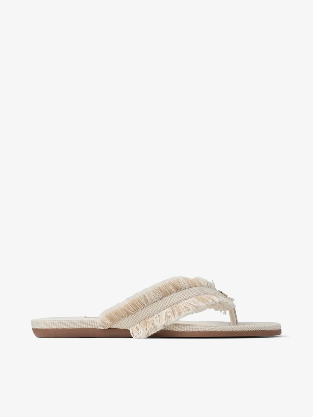 Jimmy Choo Bay Flat Almond Mix Frayed Flecked Canvas Flat Sandals in almond mix