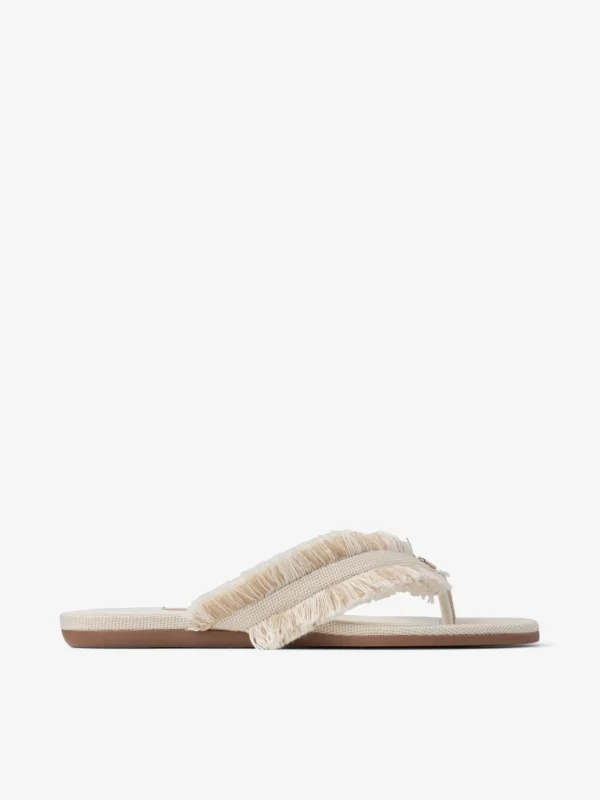Jimmy Choo Bay Flat Almond Mix Frayed Flecked Canvas Flat Sandals