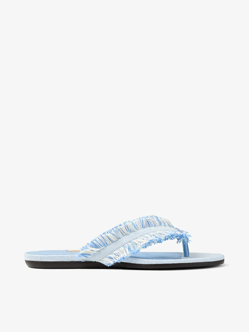 Jimmy Choo Bay Flat Riviera Blue Mix Frayed Flecked Canvas Flat Sandals in riviera blue mix