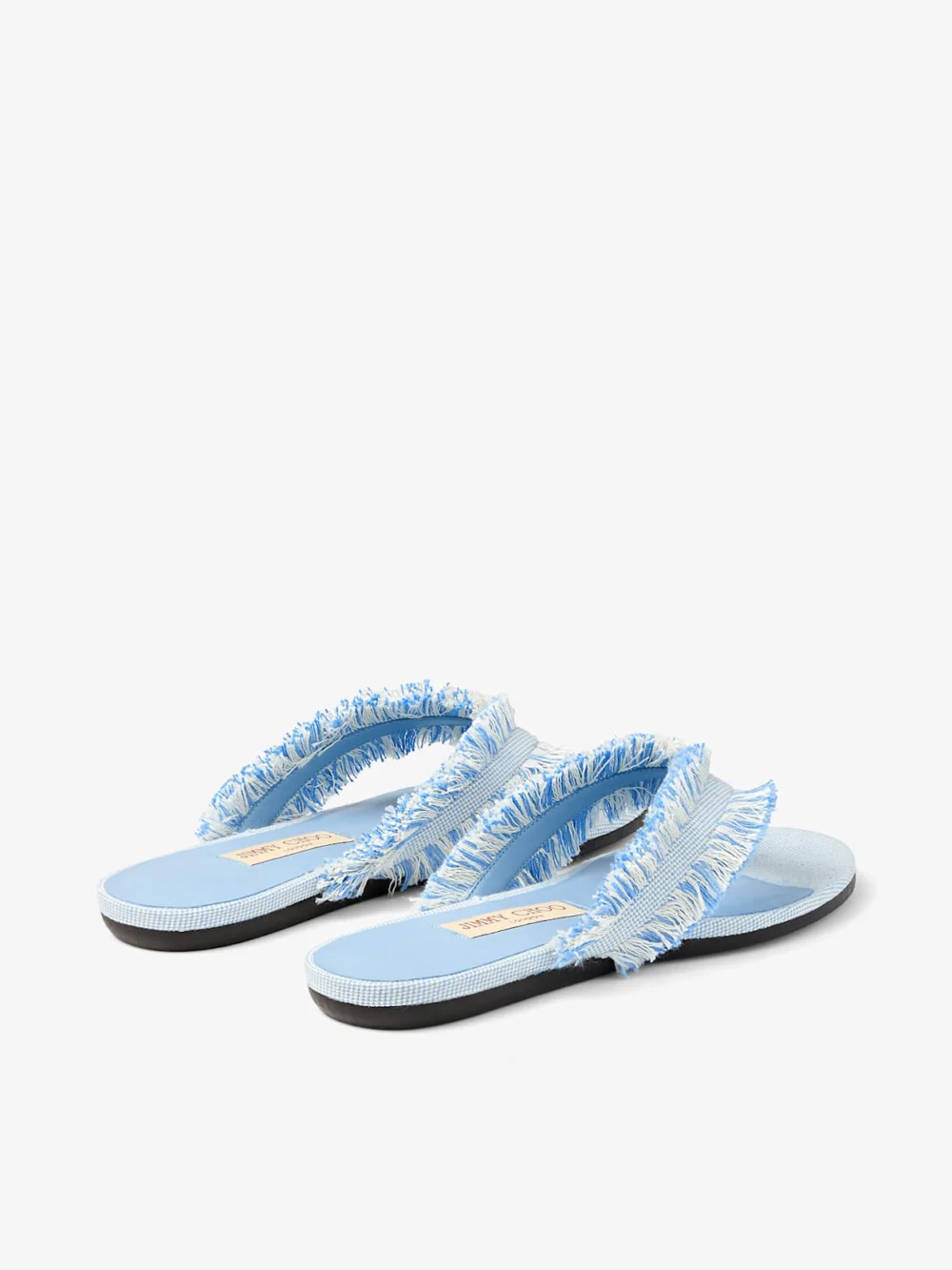 Jimmy Choo Bay Flat Riviera Blue Mix Frayed Flecked Canvas Flat Sandals, another view