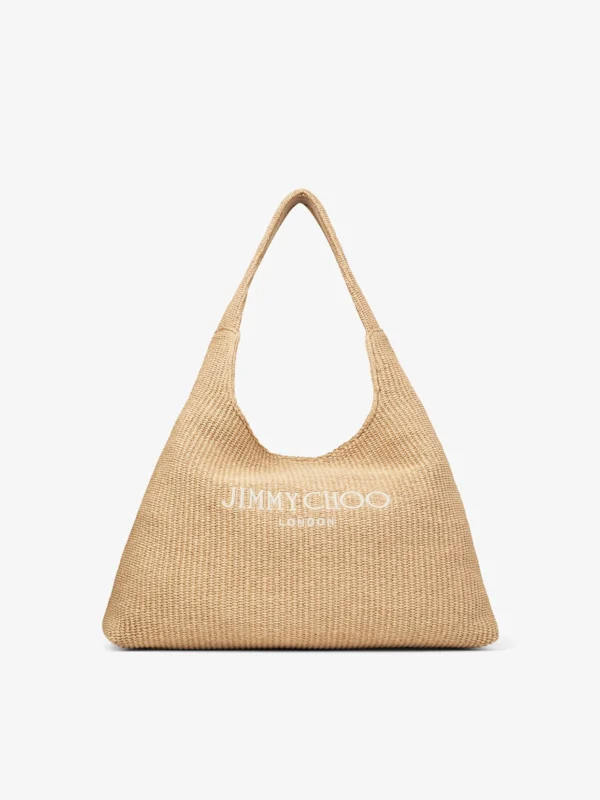 Jimmy Choo Beach Diamond Hobo Large Natural Raffia Shoulder Bag