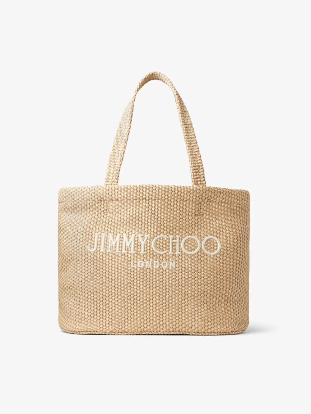 Jimmy Choo Beach Tote East-West Natural Raffia Embroidered Tote Bag in natural