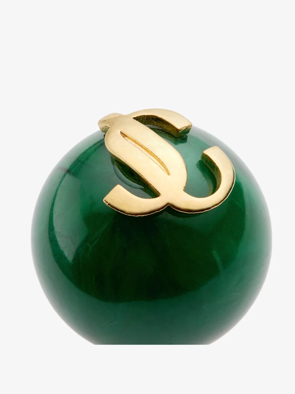 Close-up detail of the Jimmy Choo Beads Earrings Dark Green and Gold Finish Metal and Acrylic Stud Earrings