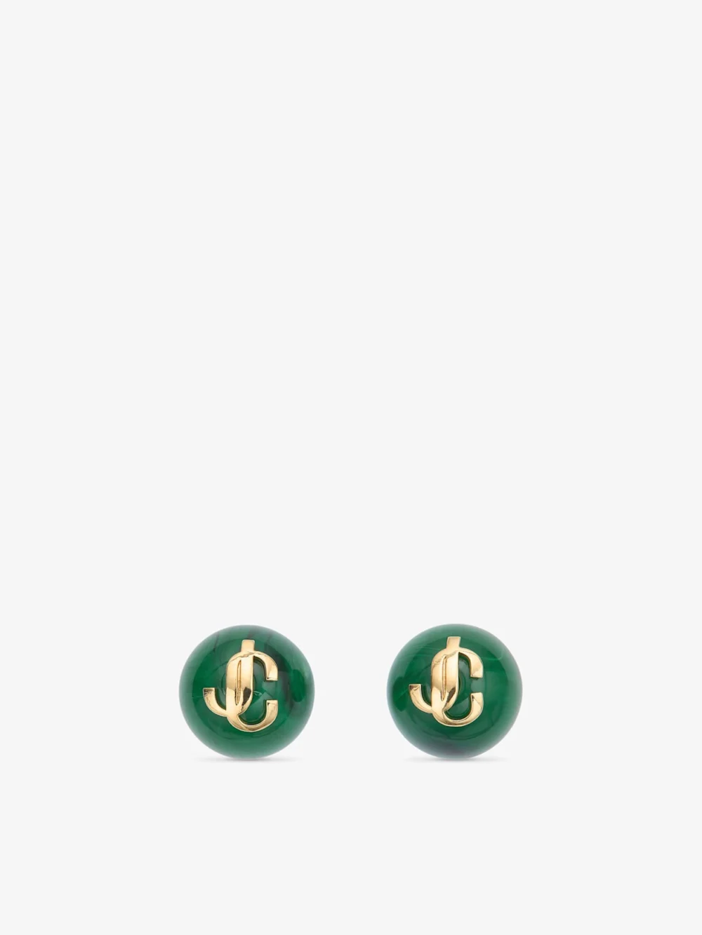 Jimmy Choo Beads Earrings Dark Green and Gold Finish Metal and Acrylic Stud Earrings in dark green