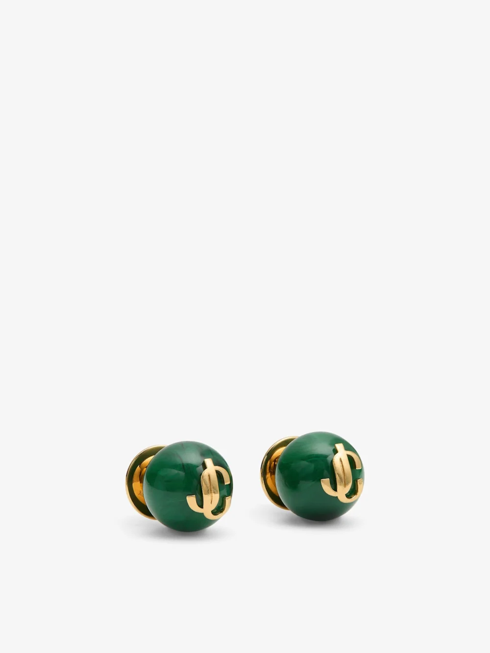 Side view of the Jimmy Choo Beads Earrings Dark Green and Gold Finish Metal and Acrylic Stud Earrings