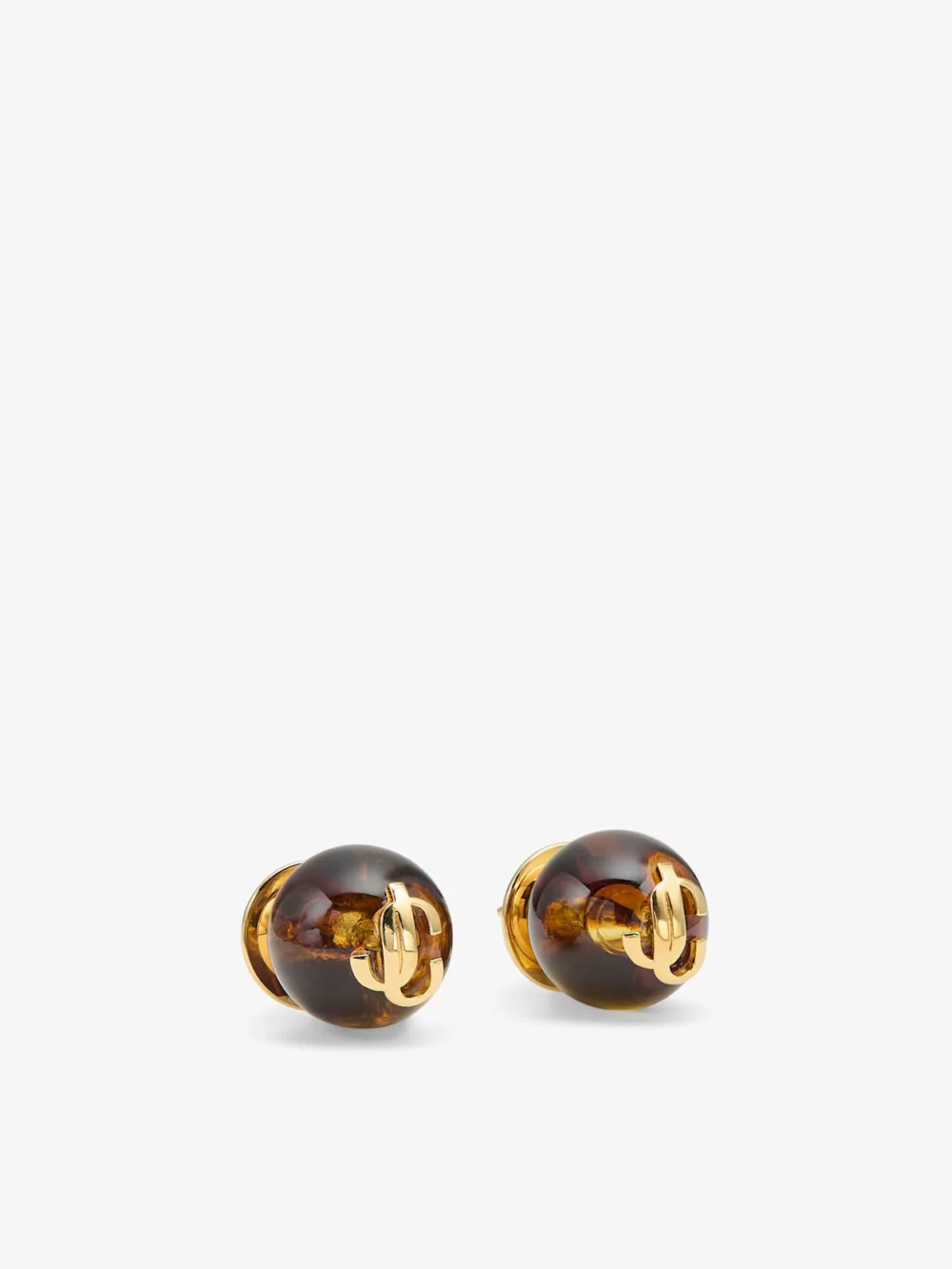 Side view of the Jimmy Choo Beads Earrings Tortoiseshell and Gold Finish Metal and Acrylic Stud Earrings