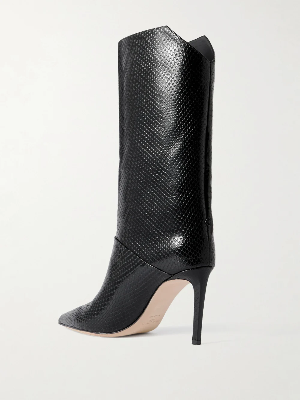 Back view of the Jimmy Choo Beren 85 Snake-effect Leather Boots