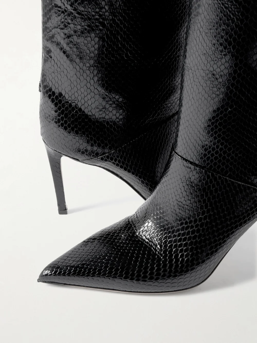 Close-up detail of the Jimmy Choo Beren 85 Snake-effect Leather Boots