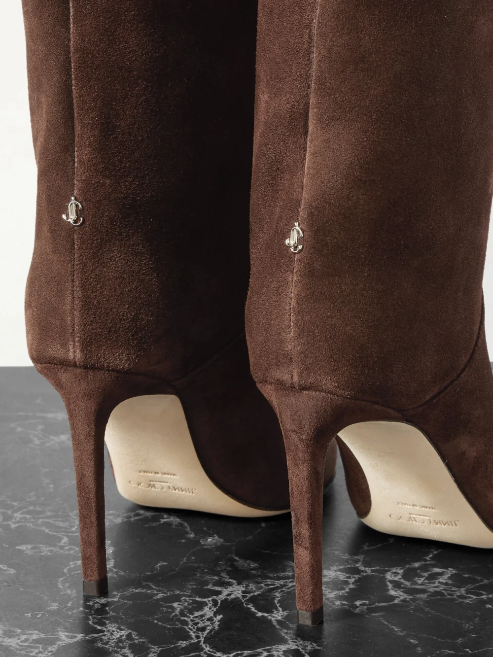 Close-up detail of the Jimmy Choo Beren 85 Suede Boots
