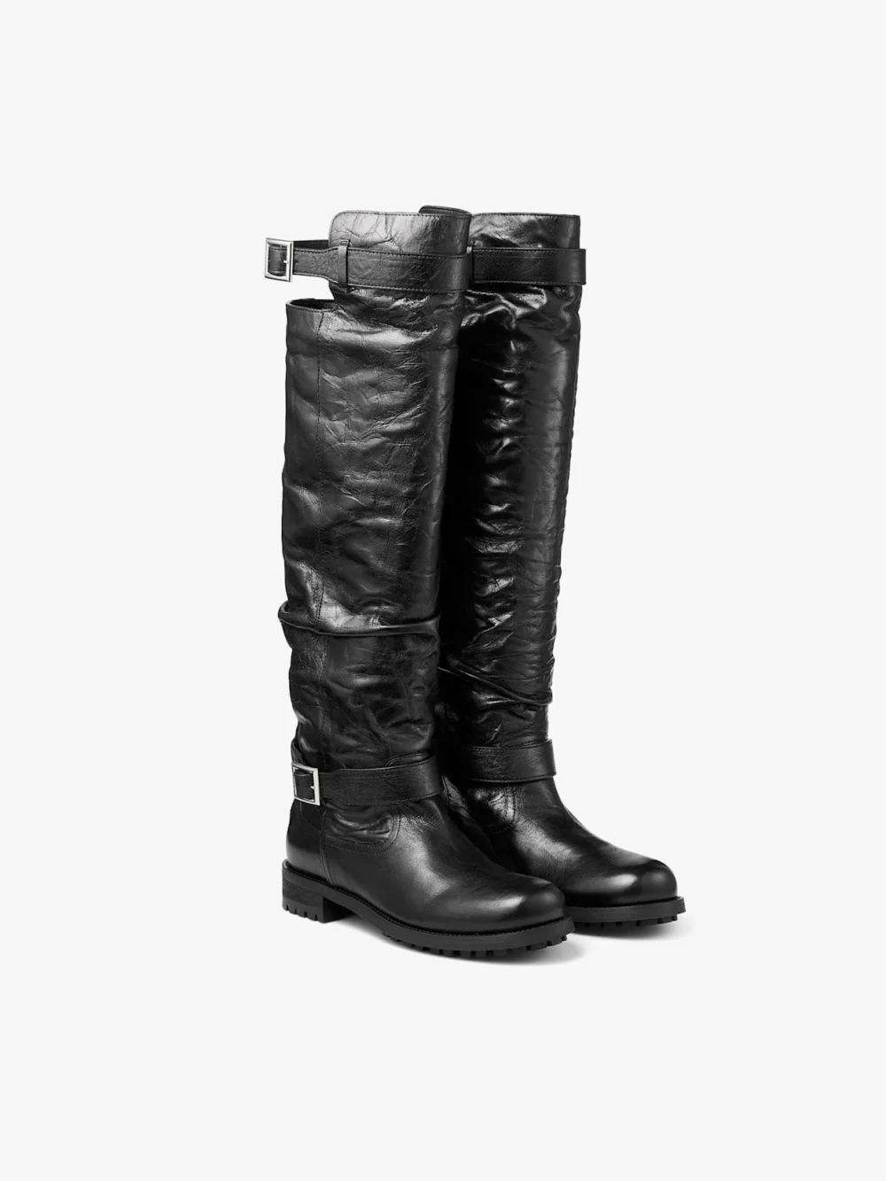 Back view of the Jimmy Choo Biker Knee Boot Black Lamb Leather Knee High Biker Boots