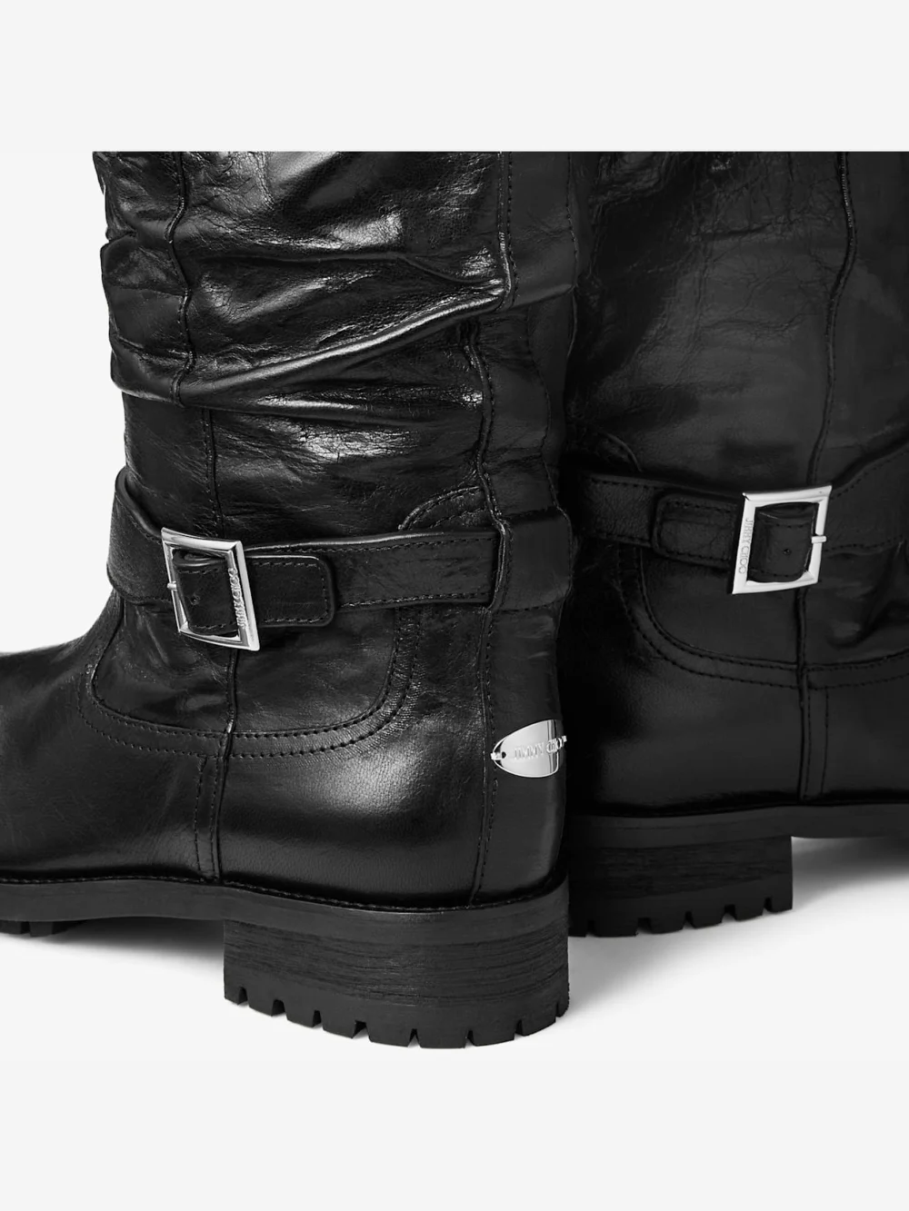 Jimmy Choo Biker Knee Boot Black Lamb Leather Knee High Biker Boots, another view