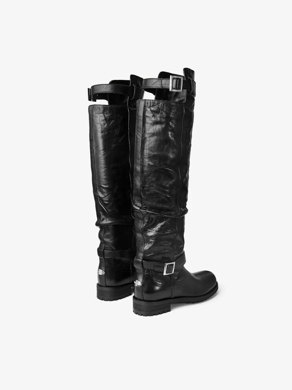 Jimmy Choo Biker Knee Boot Black Lamb Leather Knee High Biker Boots, another view