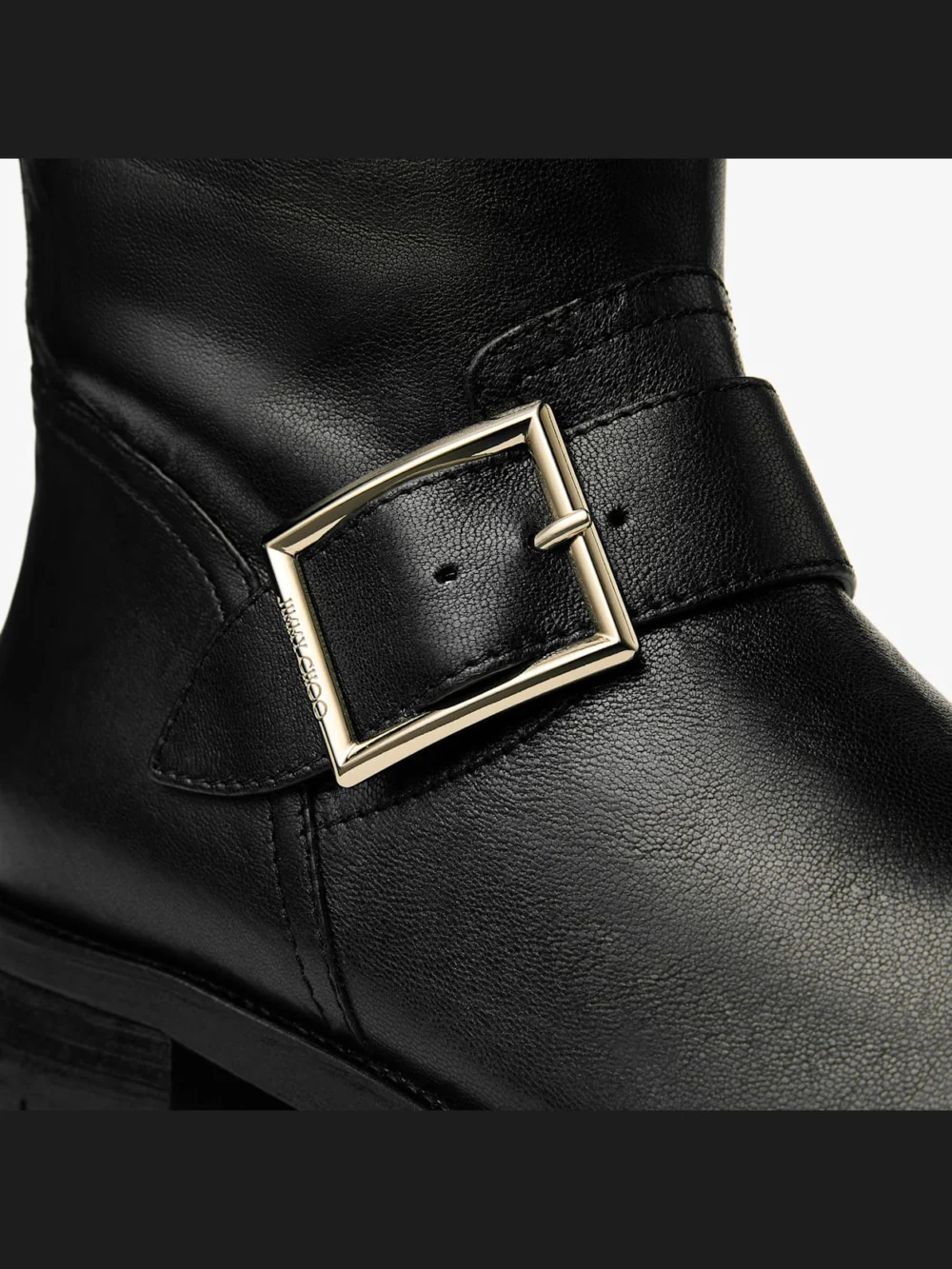 Back view of the Jimmy Choo Biker Mid Black Biker Leather Ankle Boot