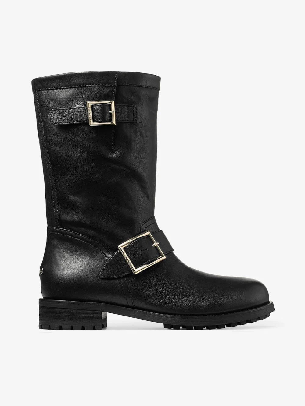 Jimmy Choo Biker Mid Black Biker Leather Ankle Boot in black
