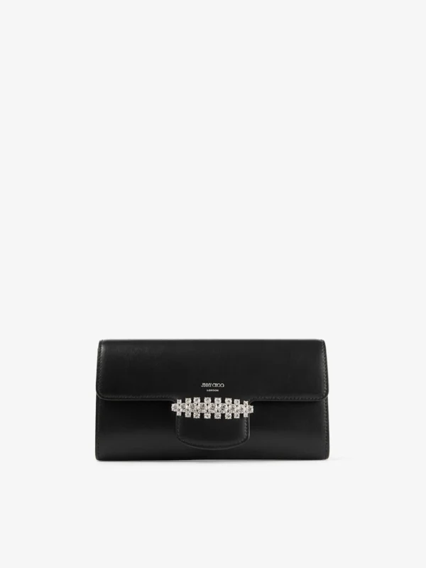 Jimmy Choo Bing Wallet Chain Black Leather Mini Shoulder Bag with Crystal Piece