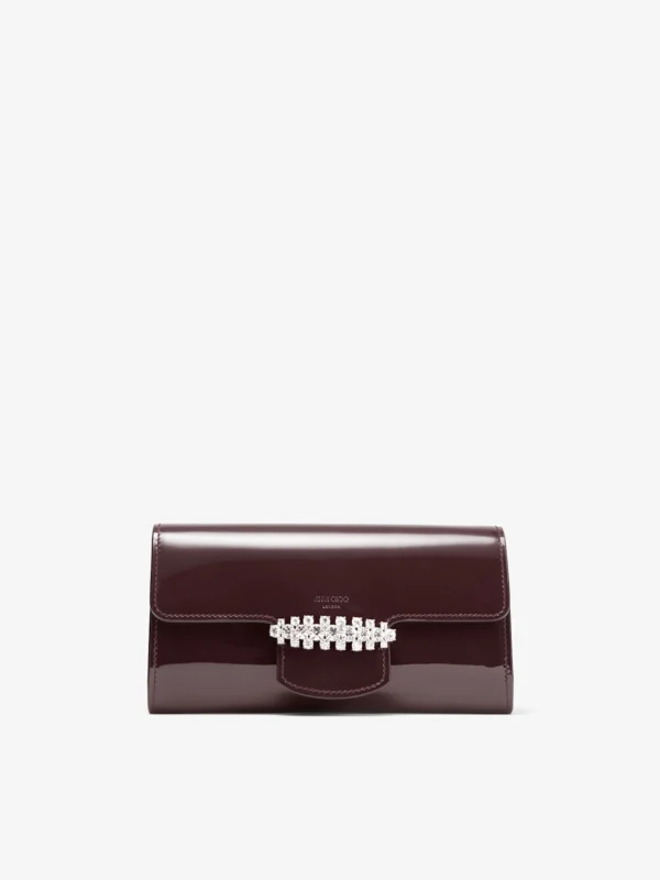 Jimmy Choo Bing Wallet with Chain Deep Merlot Soft Patent Leather Mini Bag with Crystal Piece