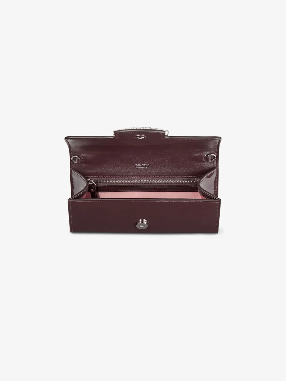 Jimmy Choo Bing Wallet with Chain Deep Merlot Soft Patent Leather Mini Bag with Crystal Piece, another view