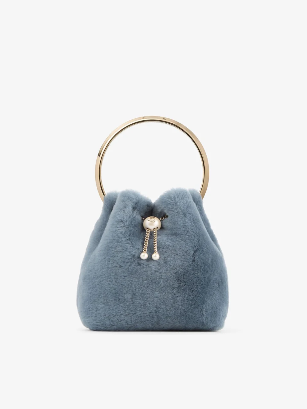 Jimmy Choo Bon Bon Arctic Blue Shearling Bucket Bag in arctic blue