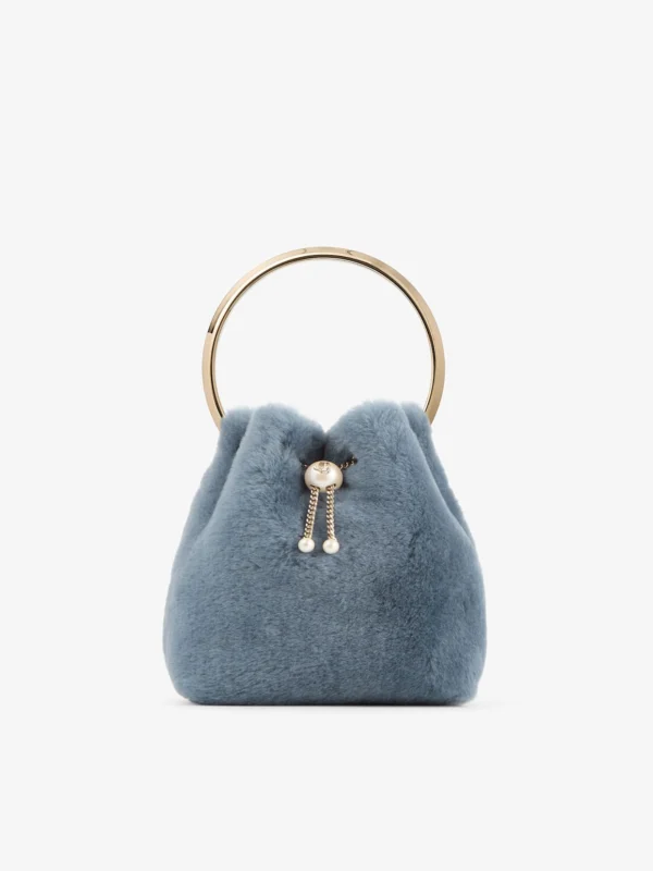 Jimmy Choo Bon Bon Arctic Blue Shearling Bucket Bag
