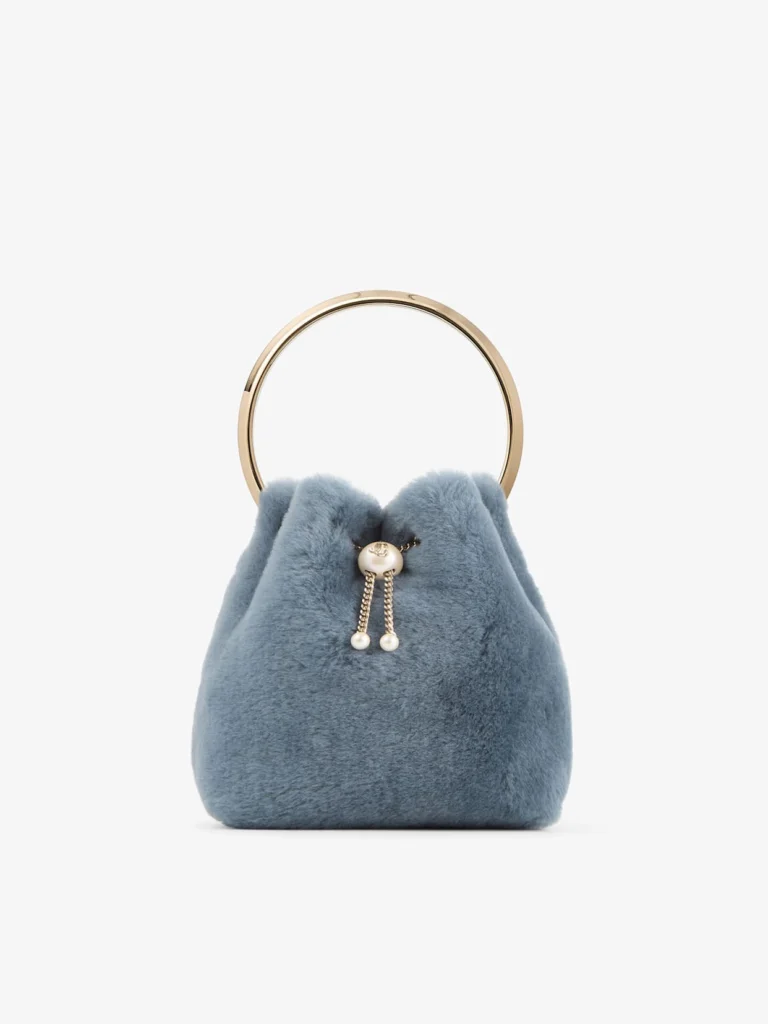 Jimmy Choo Bon Bon Arctic Blue Shearling Bucket Bag