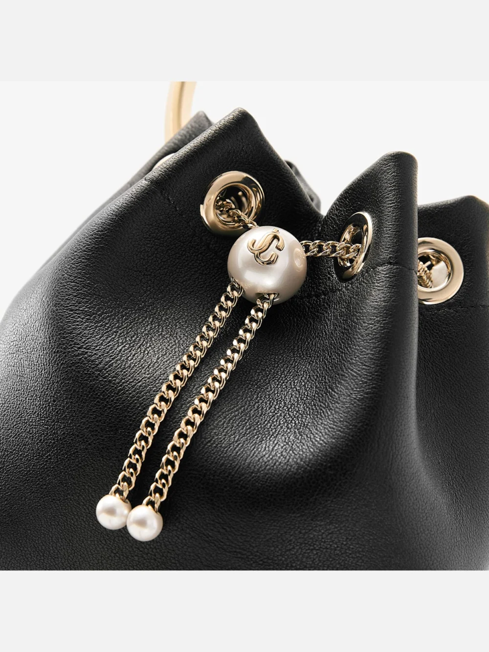 Back view of the Jimmy Choo Bon Bon Biker Leather Black Bag with Pearl Closure