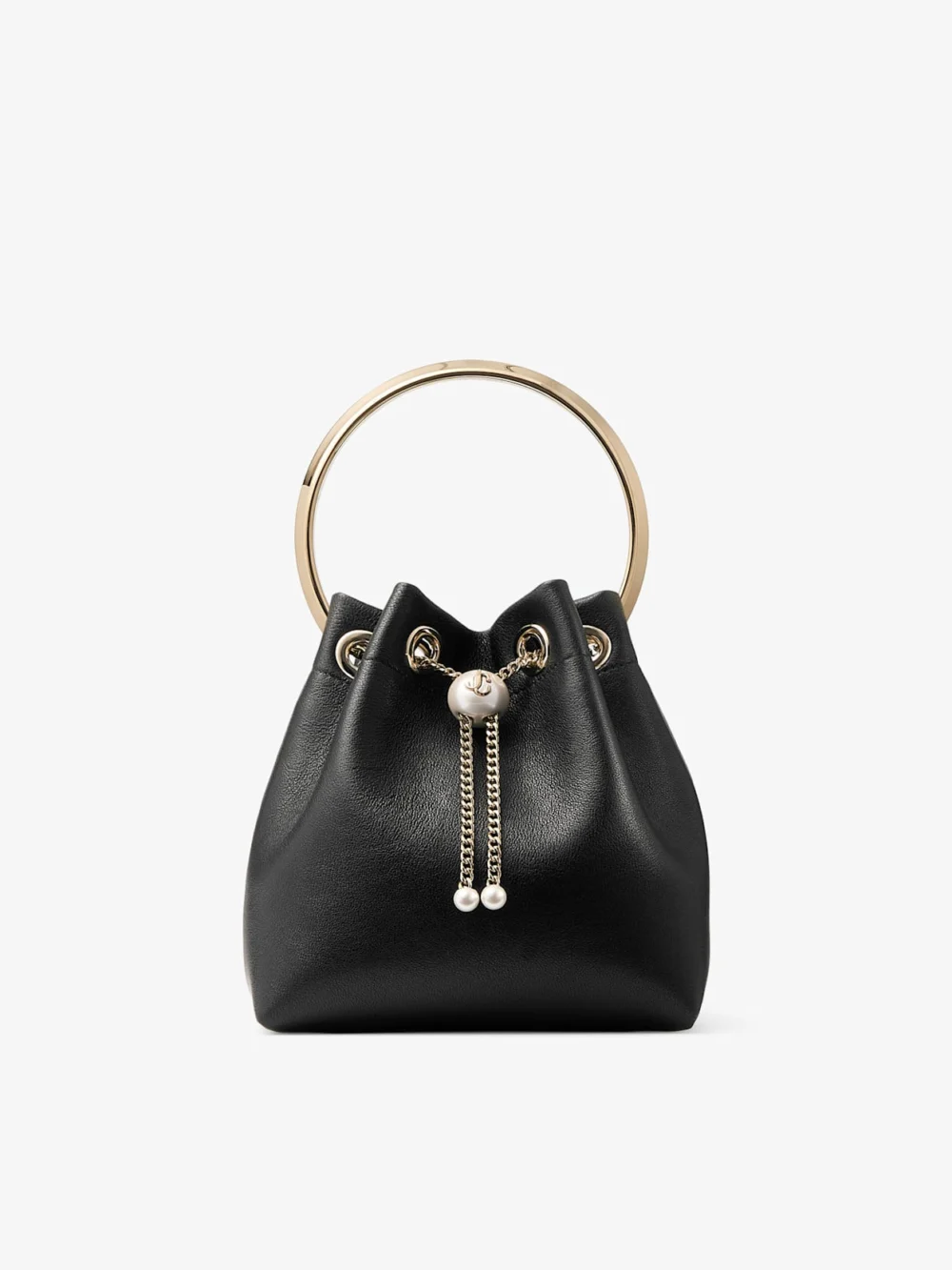 Jimmy Choo Bon Bon Biker Leather Black Bag with Pearl Closure in black