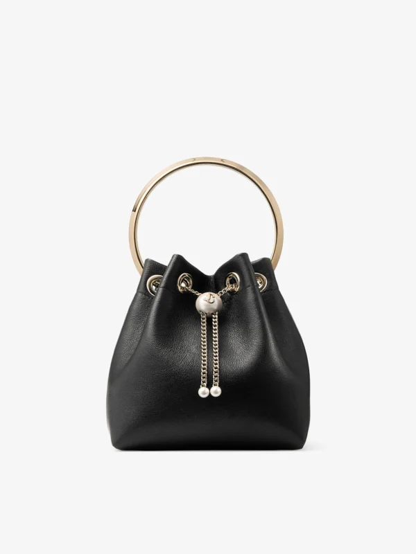 Jimmy Choo Bon Bon Biker Leather Black Bag with Pearl Closure