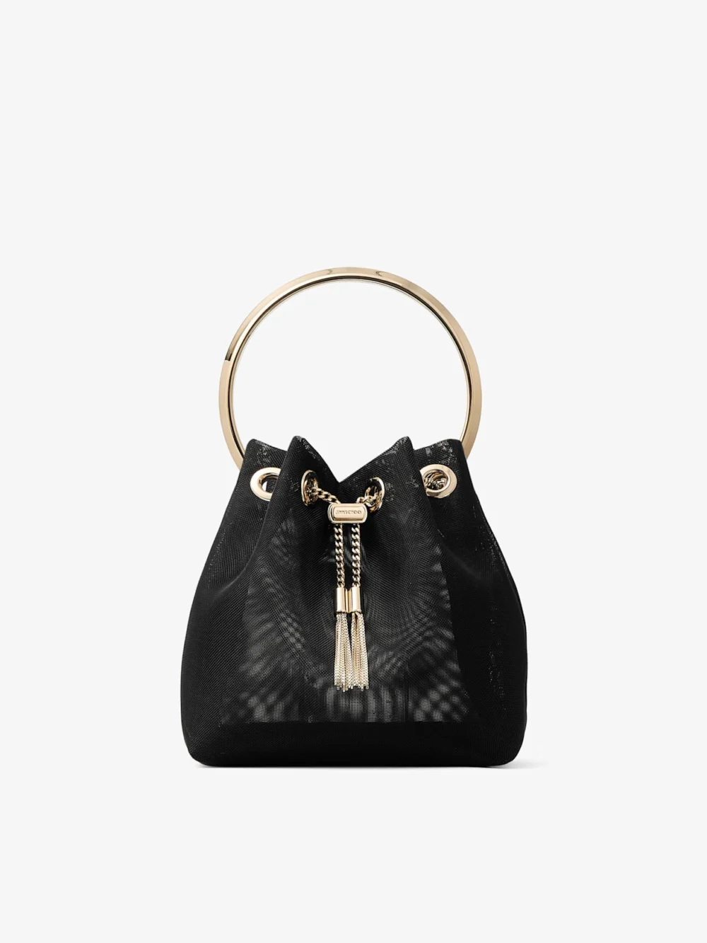 Jimmy Choo Bon Bon Black Mesh Bucket Bag in black