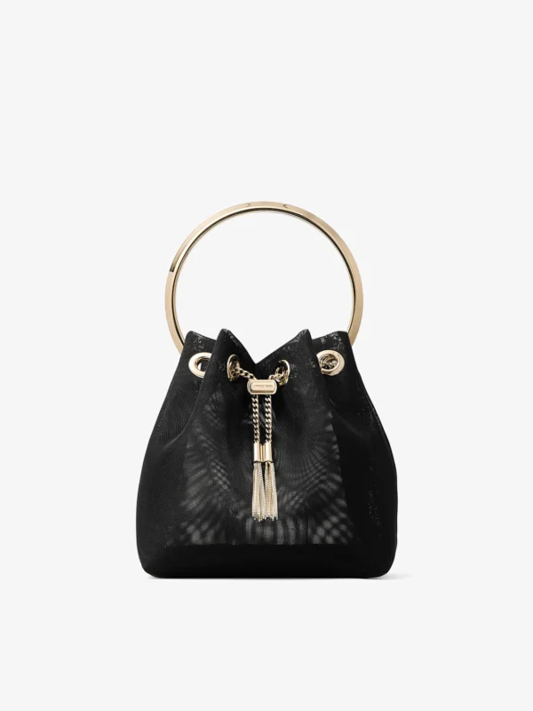 Jimmy Choo Bon Bon Black Mesh Bucket Bag