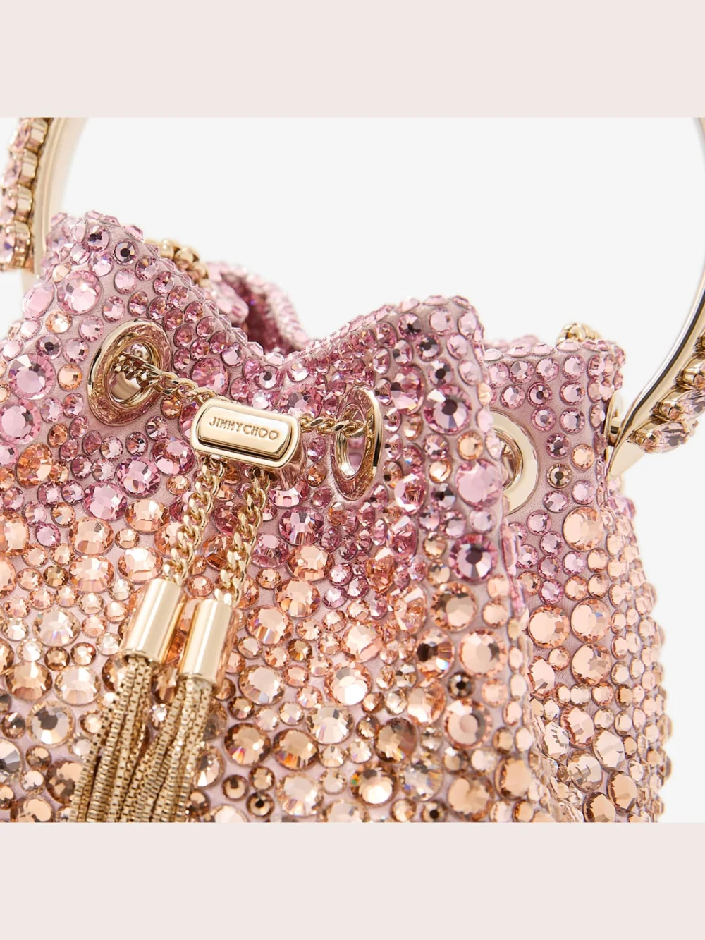Back view of the Jimmy Choo Bon Bon Blush Satin Bag with Crystals