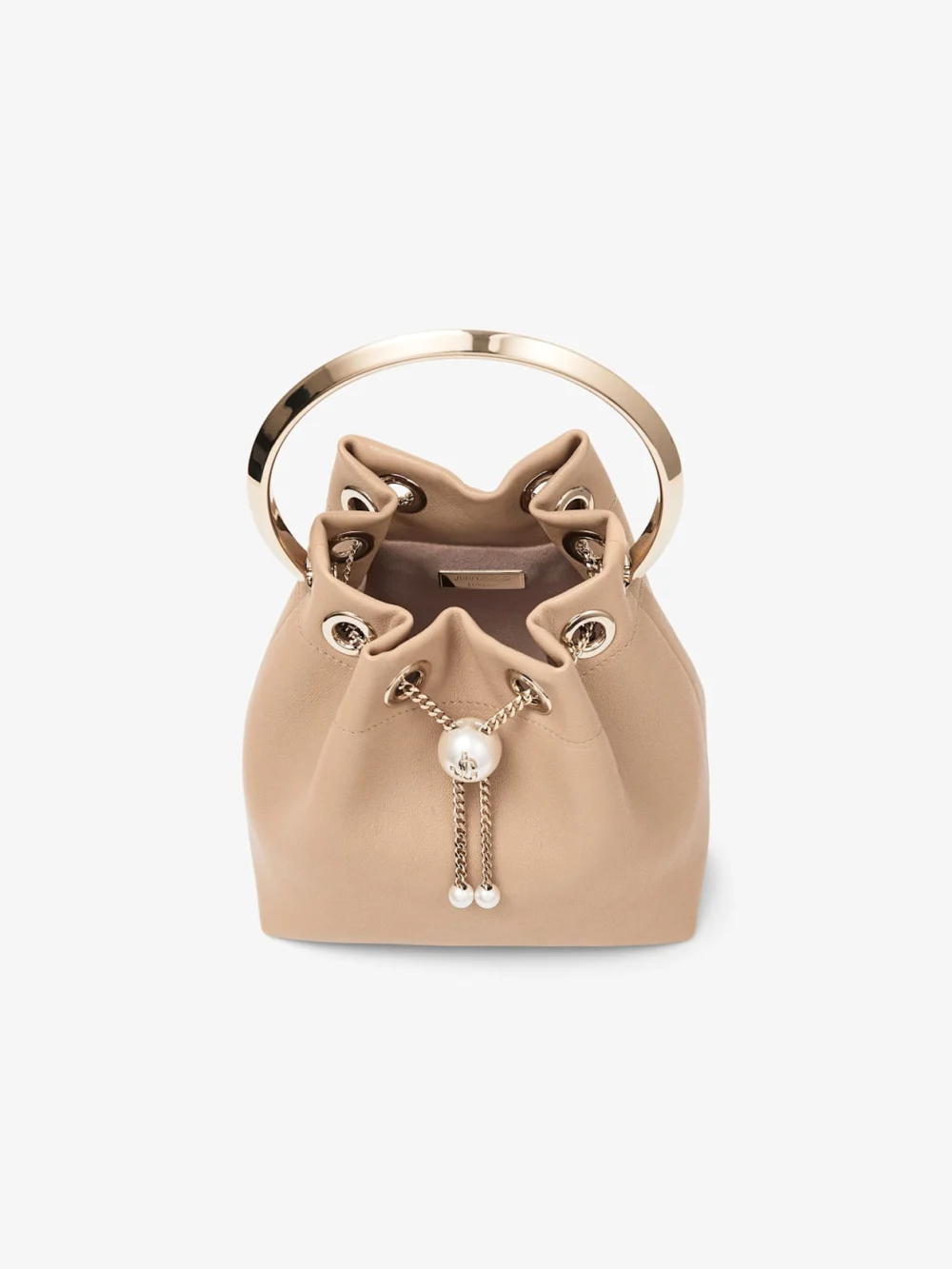 Jimmy Choo Bon Bon Chai Biker Leather Bucket Bag with Pearl Closure, another view