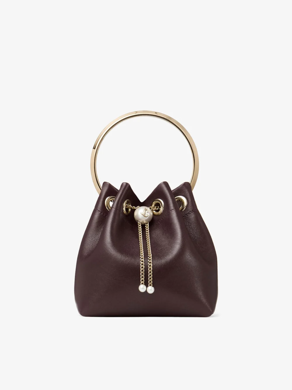 Jimmy Choo Bon Bon Deep Merlot Biker Leather Bag with Pearl Closure in deep merlot
