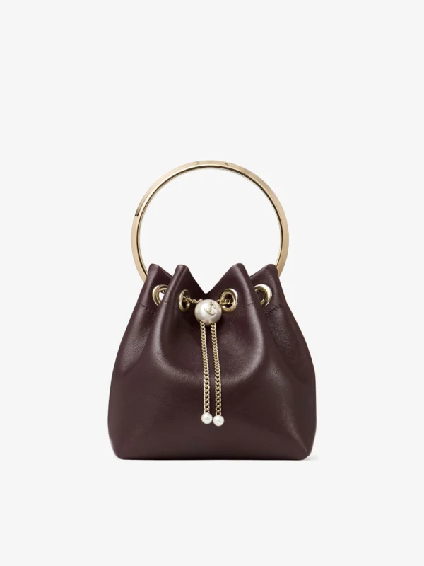Jimmy Choo Bon Bon Deep Merlot Biker Leather Bag with Pearl Closure