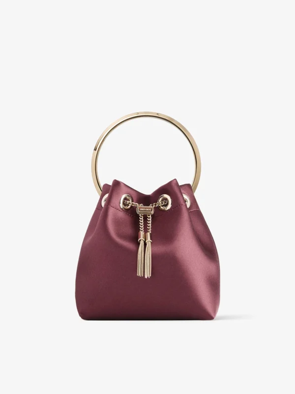 Jimmy Choo Bon Bon Deep Merlot Satin Handbag with Metal Handle