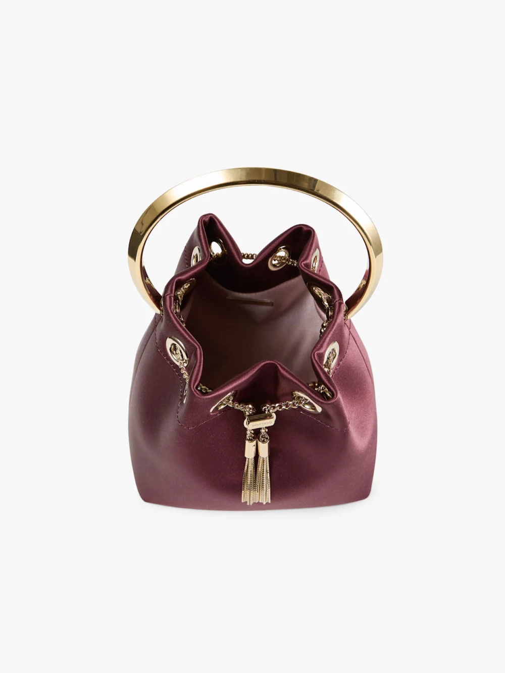 Jimmy Choo Bon Bon Deep Merlot Satin Handbag with Metal Handle, another view