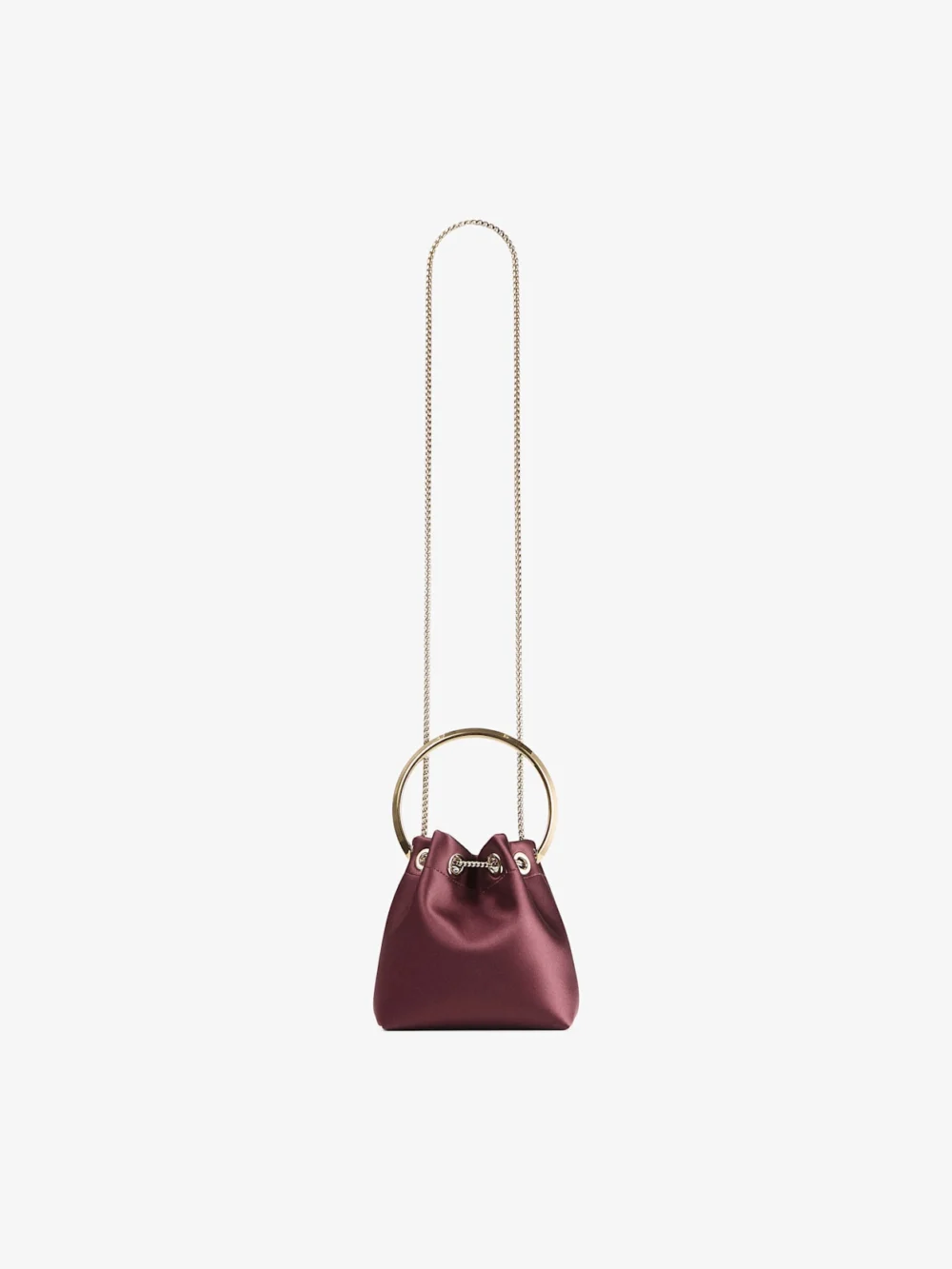 Jimmy Choo Bon Bon Deep Merlot Satin Handbag with Metal Handle, another view