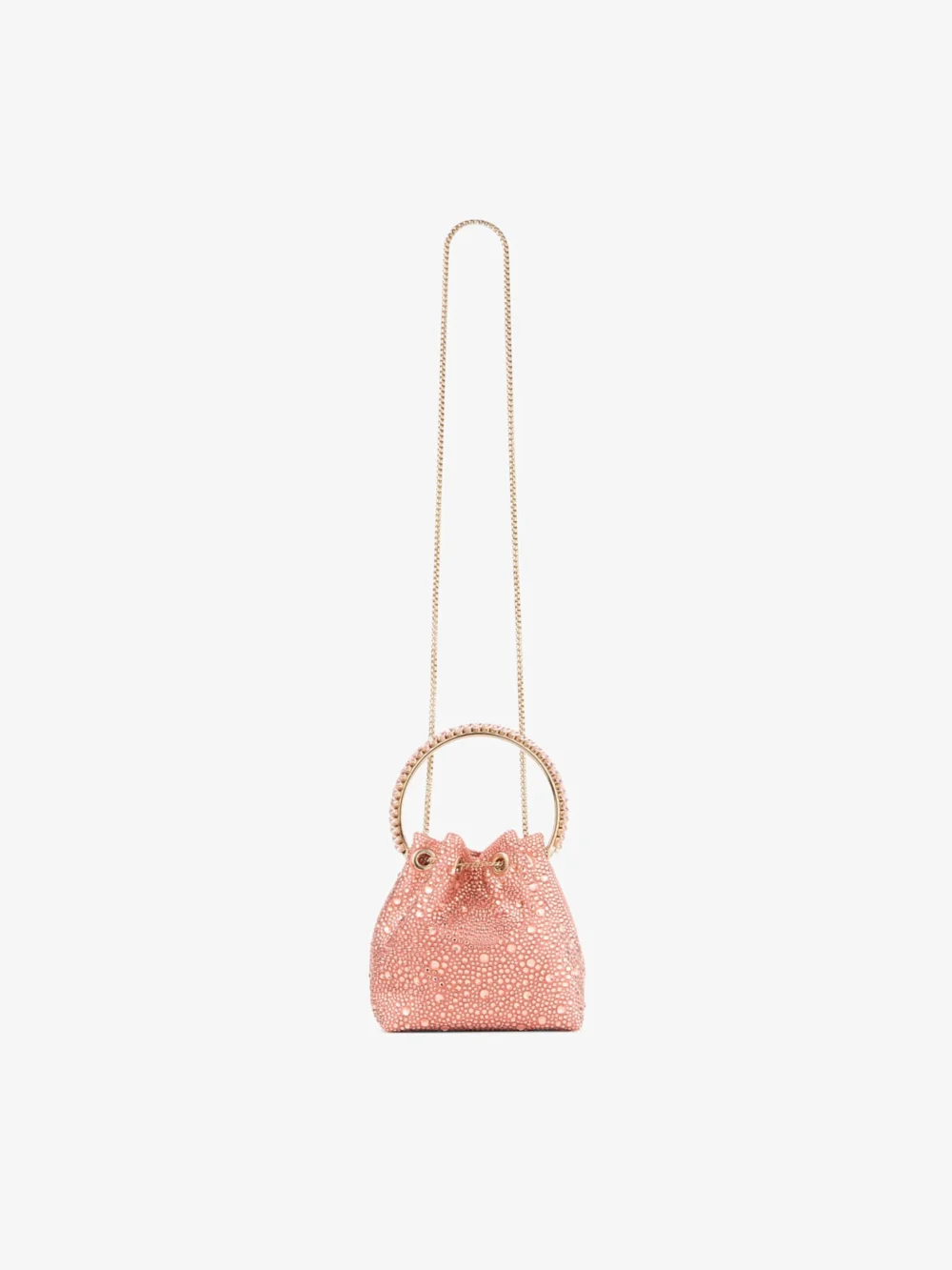 Jimmy Choo Bon Bon Grapefruit Satin Bucket Bag with Crystal Embellishment and Crystal Handle, another view