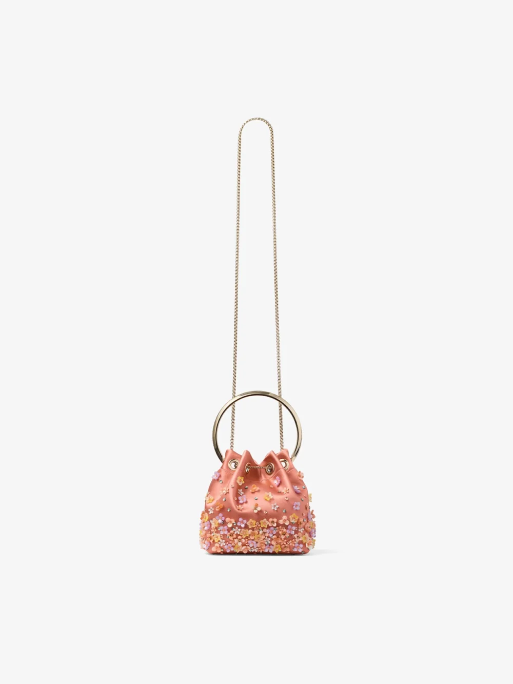 Jimmy Choo Bon Bon Grapefruit Satin Bucket Bag with Degradé Daisies, another view