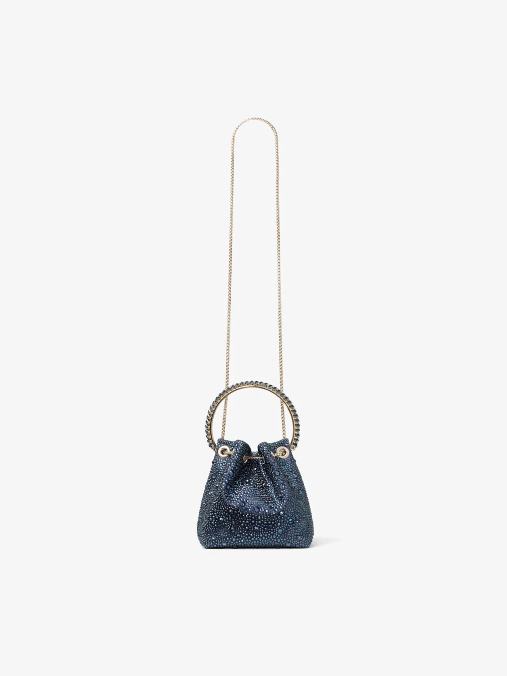 Jimmy Choo Bon Bon Marine Satin and Crystal Hotfix Bucket Bag with Crystal Handle, another view