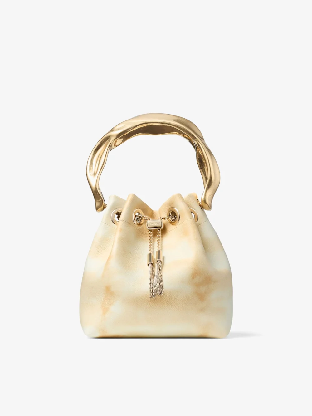 Jimmy Choo Bon Bon Natural Mix Tie Dye Leather Bucket Bag with Sculpted Handle in natural mix