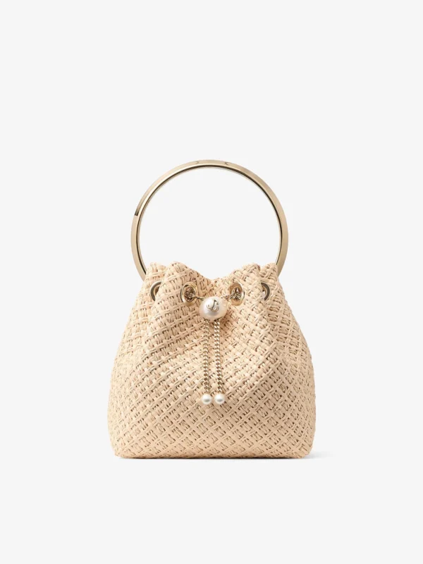 Jimmy Choo Bon Bon Natural Raffia Bag with Pearl Closure