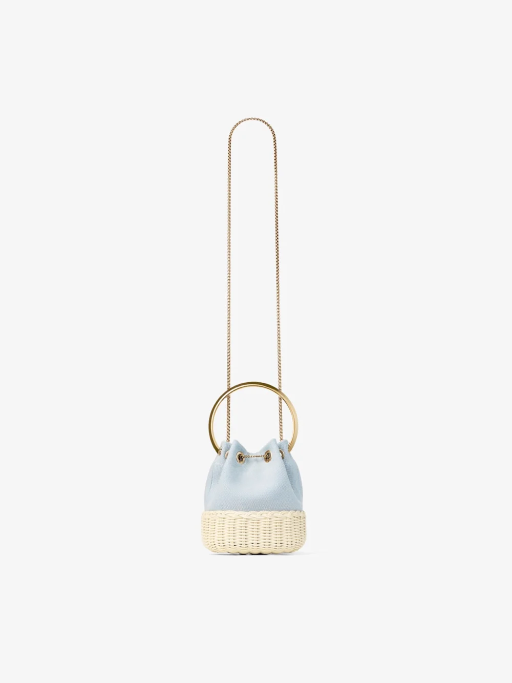 Jimmy Choo Bon Bon Riviera Blue Mix Flecked Canvas and Wicker Bucket Bag, another view