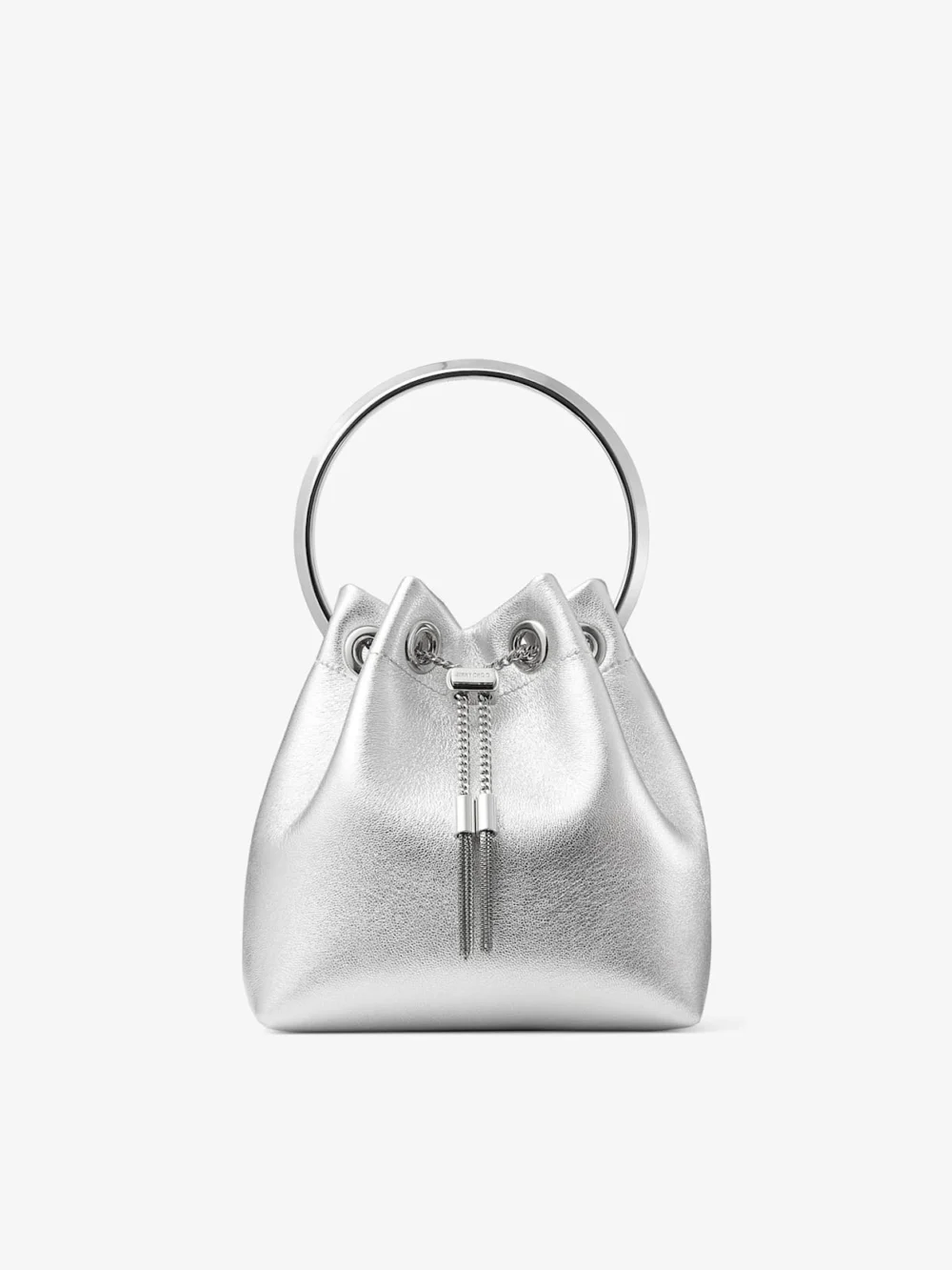 Jimmy Choo Bon Bon Silver Metallic Nappa Bag with Metal Handle in silver