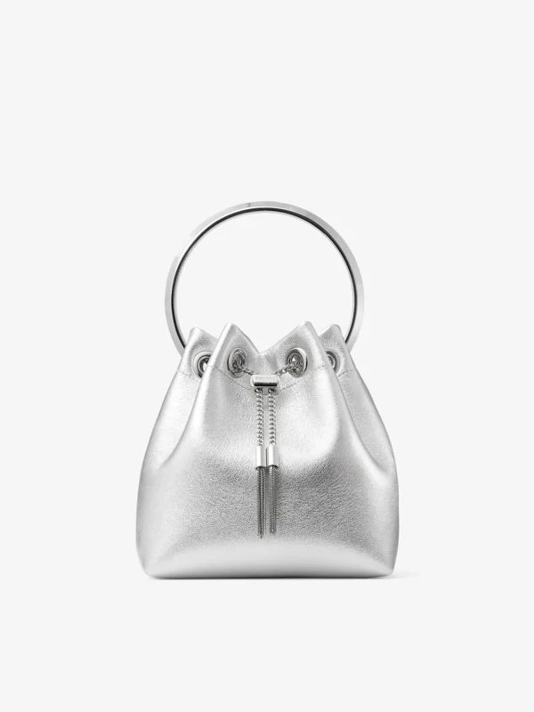 Jimmy Choo Bon Bon Silver Metallic Nappa Bag with Metal Handle